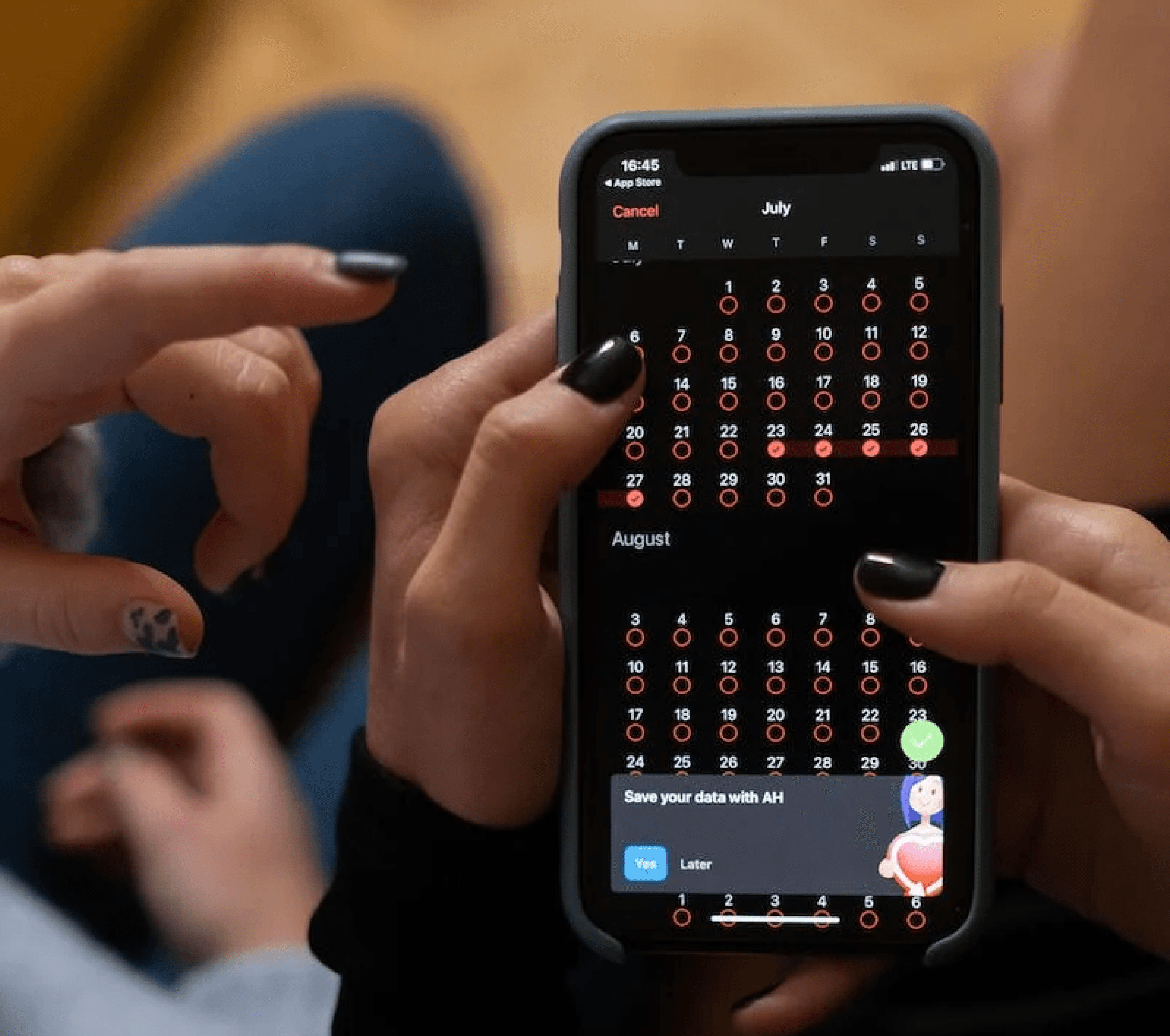 Looking at calendar on a phone